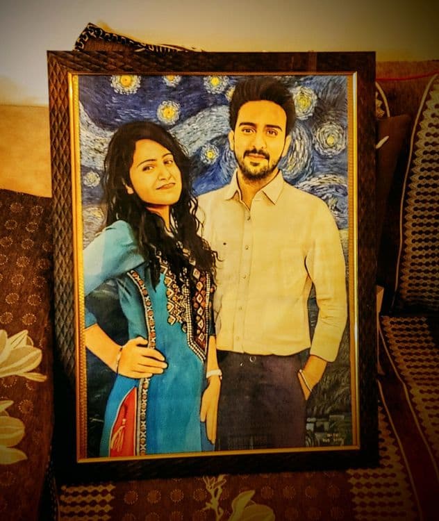 Sushant & Monika portrait wedding gift by Nitu Dubey - Hue Wing