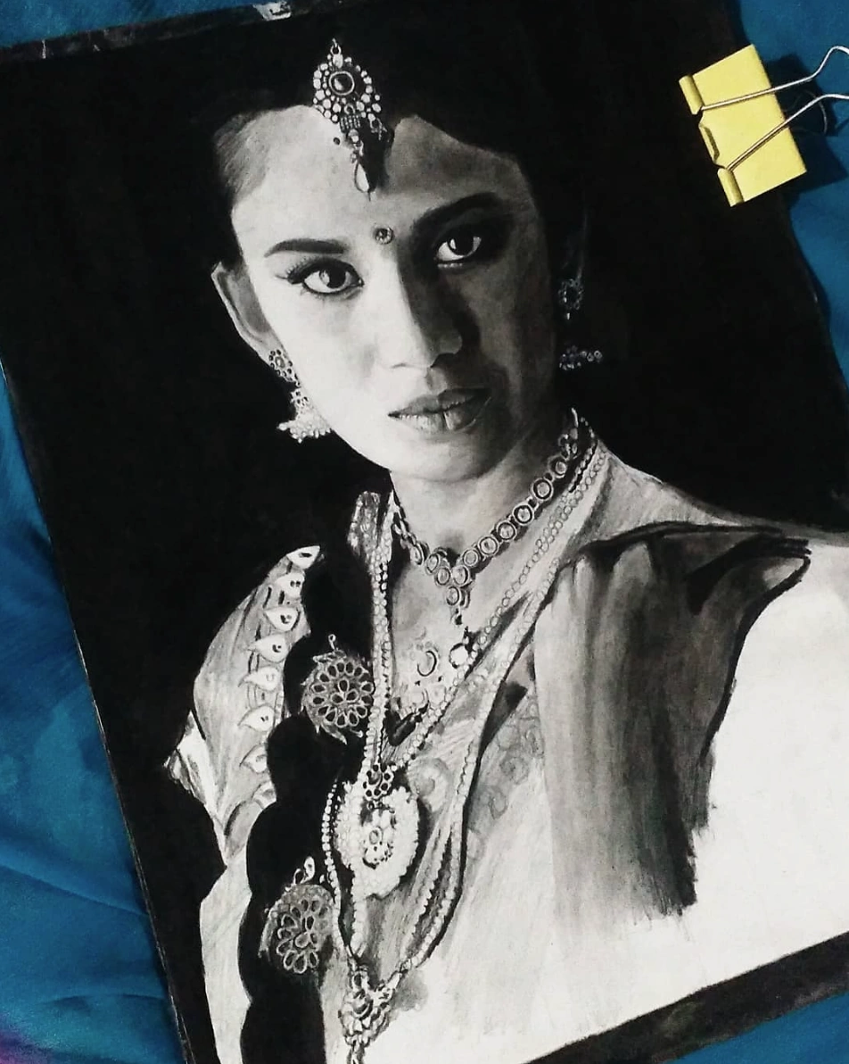 Hyperrealistic sketch titled Bride Monochrome 2 by HueWing