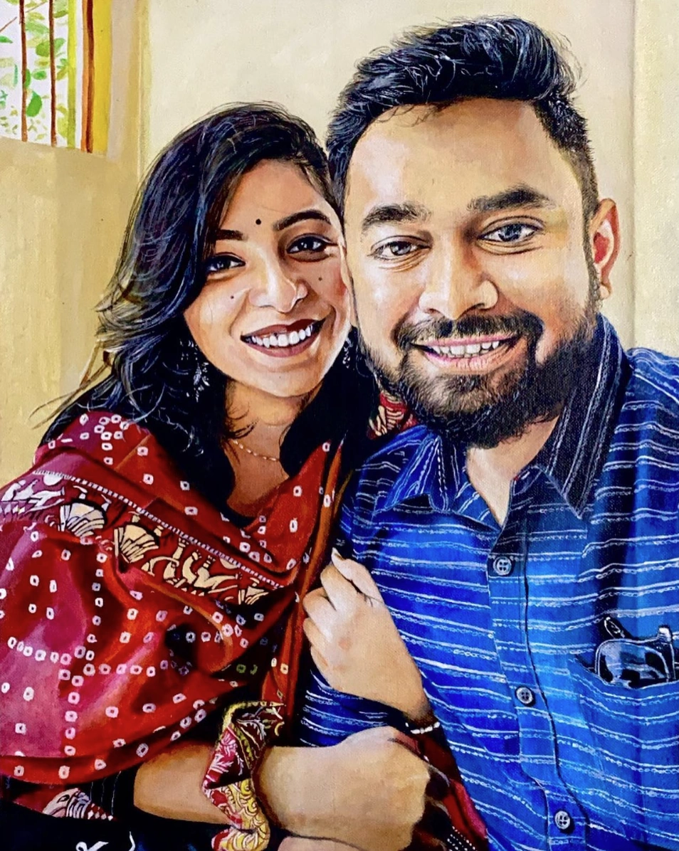 Hyperrealistic portrait titled Indian Couple by HueWing