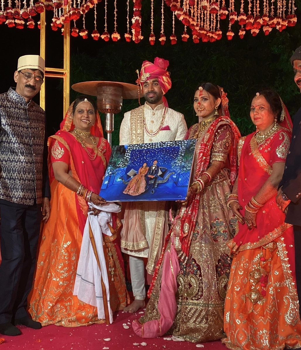 Live wedding painting completed on-site at a wedding in Udaipur by HueWing