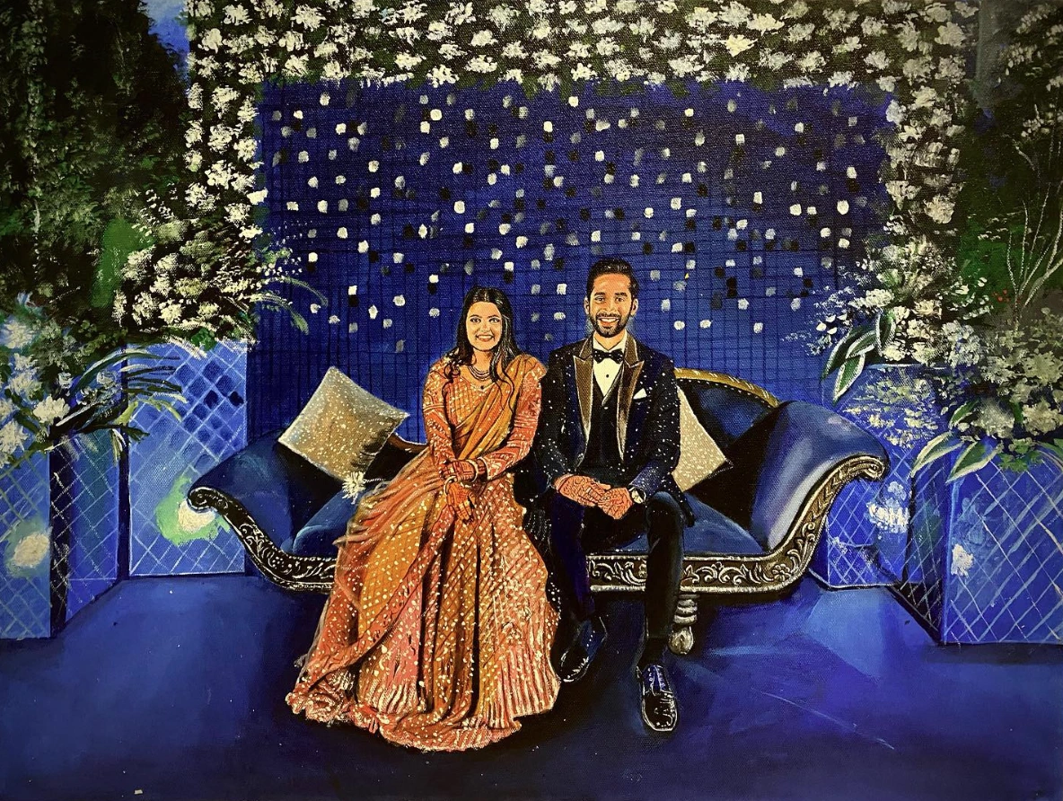 Live wedding painting by HueWing, painted on-site at a wedding in Udaipur