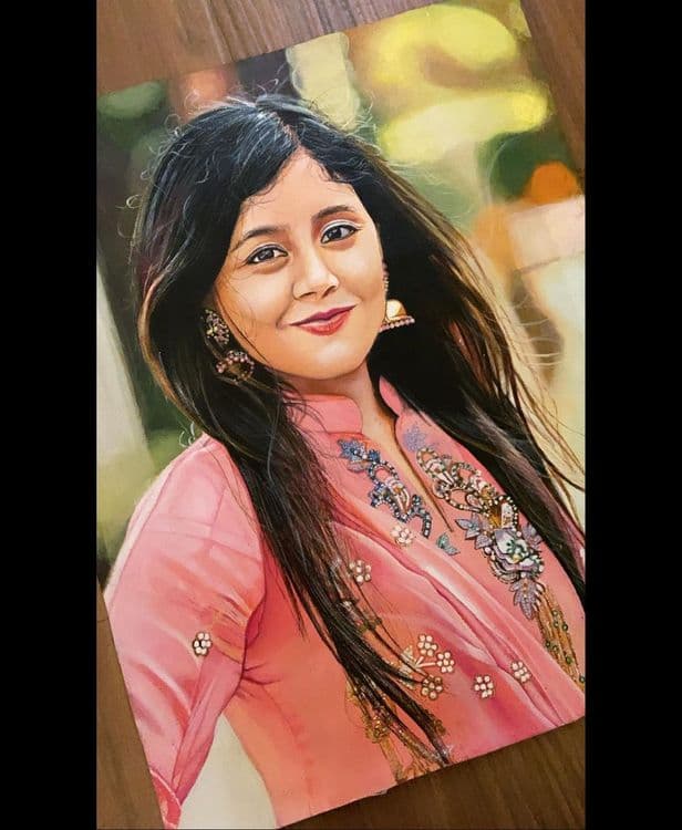 Hyperrealistic portrait of a woman wearing jhumkas and Indian suit by HueWing