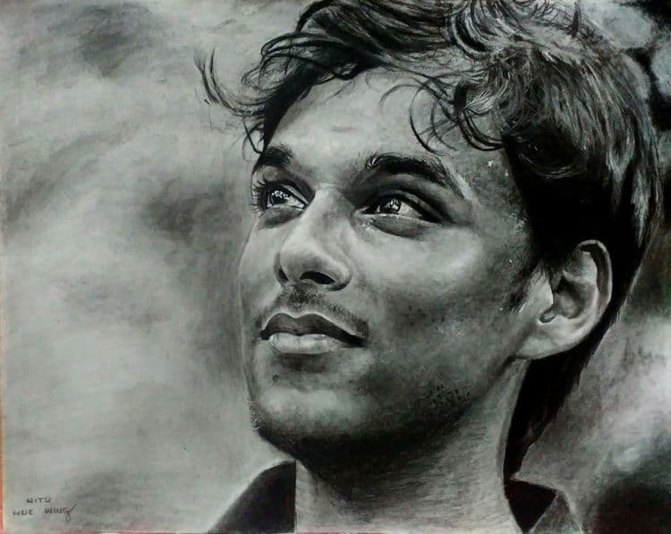 Hyperrealistic sketch of a human face by HueWing, showcasing detailed graphite and charcoal work with lifelike textures