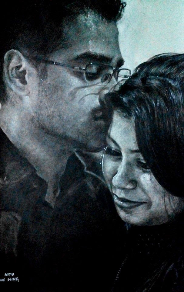 Hyperrealistic graphite sketch of a couple embracing by HueWing