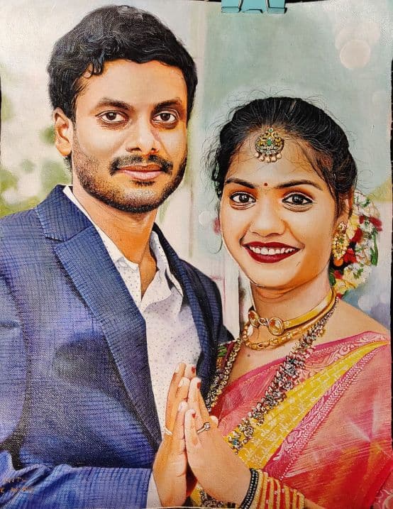 Hyperrealistic oil portrait of a married couple in traditional attire by HueWing